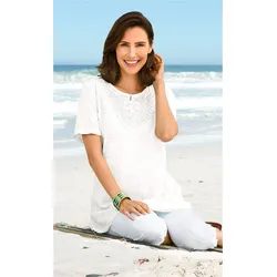 Baumwoll-Bluse in weiß in Größe 46 von DW-Shop, Weiß, 46