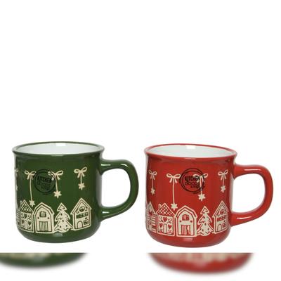 Christmas Decorations 1 Weihnachtstasse 12,5cm Porzellantasse Winterdorf Motiv Teetasse Kaffeetasse Teebecher Vintage Porzellan Becher Geschirr Geschenk Rot Grün