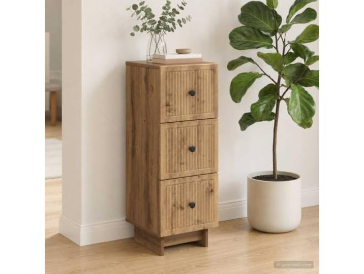 GPWERSDF Schubladenschrank 33 x 34,5 x 90 cm Holzwerkstoff Artisan-Eiche Metallknopfgriffe, sanft gleitende Schubladen, Wandbefestigung, pflegeleicht, Wohnzimmer, Vintage-Design