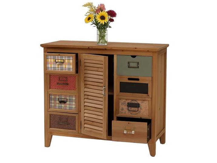 Mendler Apothekerkommode HWC-O63 Fensterladenoptik bunt - Korpus natur Schrank, Schubladen, Etikettenhalter, Vintage, Shabby, 80x91x40cm