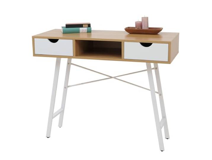 Mendler Konsolentisch HWC-E92, Ablagentisch Beistelltisch, 3D-Struktur 100x40cm - naturbraun weiß
