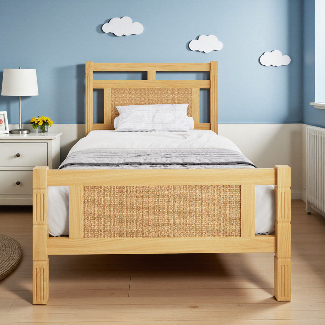 Harriet Bee MDF Wooden Bed With Rattan Paper Brown Single (3')