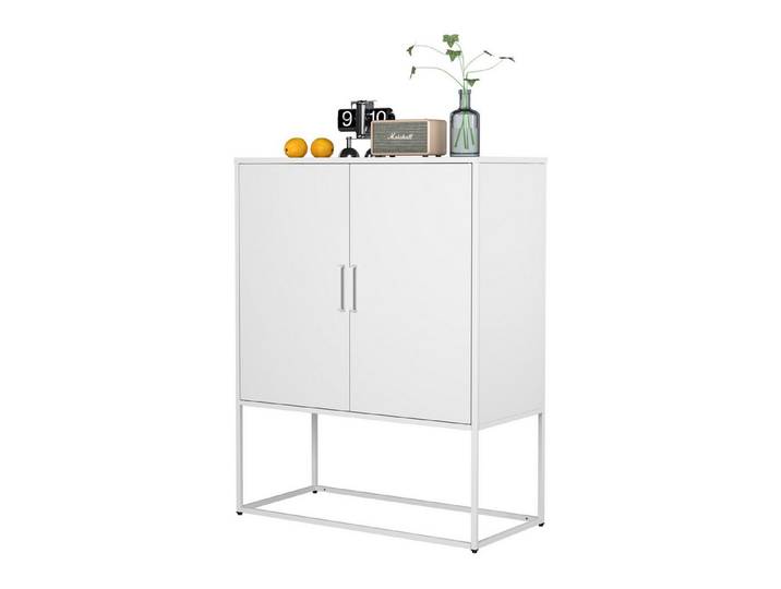 BlingBin Sideboard Moderner Metall-Akzent-Schrank, Anrichte Buffetschrank Küchenschrank (Aufbewahrungsschrank mit 2 Türen, Robuster Metallbau, 1 St., Gesamtgröße: 85*40*109cm, Maximale Lastkapazität: 120kg), Beistellschrank für Wohnzimmer Esszimmer, Kaltgewalztem Stahl, Weiß
