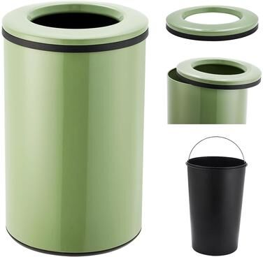 YUN Open Top Trash Can, Stainless Steel Round Garbage Bin with Inner Bucket