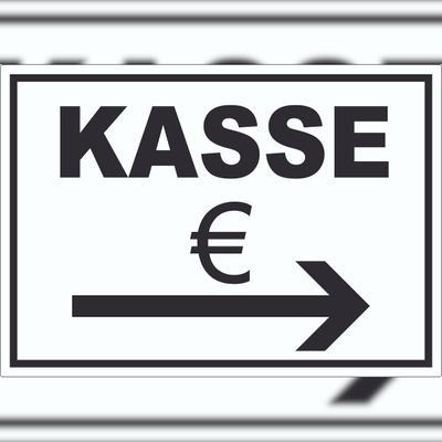 HB-Druck Kasse Aufkleber mit Pfeil nach rechts A8 (52x74mm)