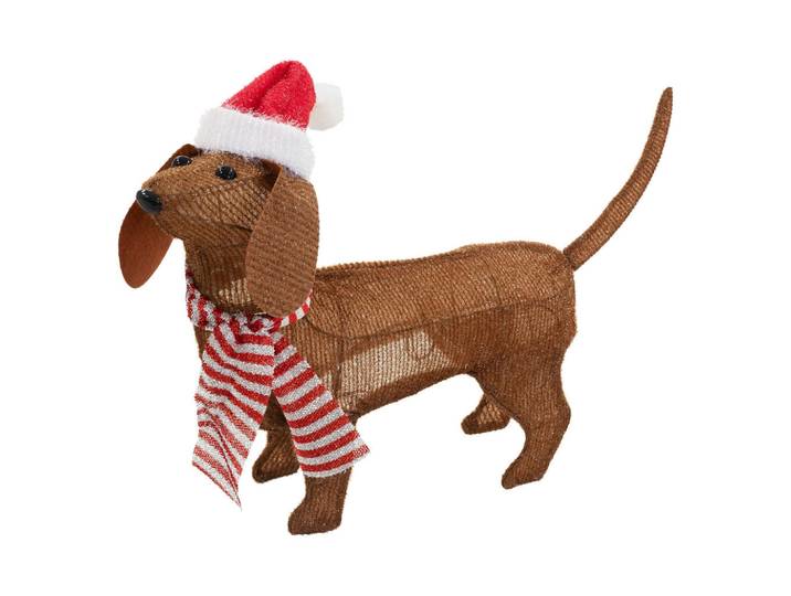 ECD-Germany LED Dackel Weihnachtsdeko Innen mit Mütze und Schal 60x43 cm 40 Led, Braun, Metall, 60x43x12 cm, Dekoration, Weihnachtsdekoration