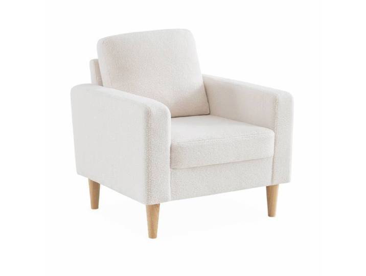 Fauteuil à bouclettes blanc cassé. scandinave - Bjorn - Canapé 1 place fixe droit pieds bois