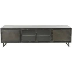 TV-Board Cheol aus dunkelgrauem Metall und Glas, Industrial Design, 4 Türen, 180 cm breit