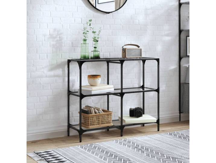 Table console - 98x30x81cm - Verre transparent - Acier - Design moderne