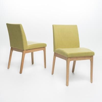 Ostweer Green Fabric Vanity Chair Accent Chair Upholstered Chair Set of 2, Rustic Office Chair Reception Chair with Wood Legs