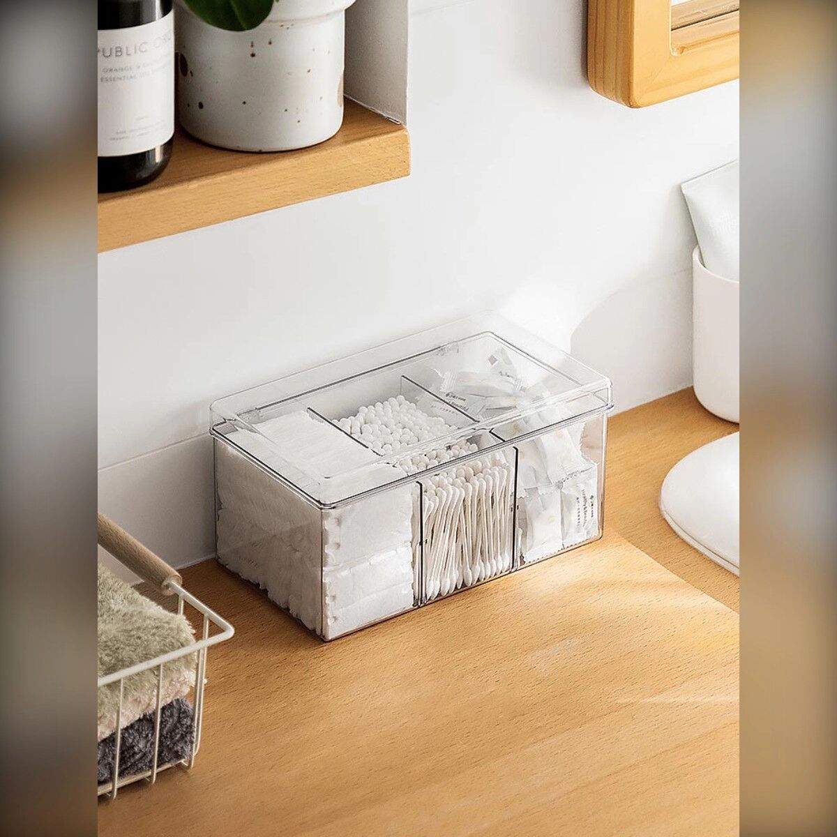 INF Boîte de rangement de bureau portable sans séparateur - PET transparent avec poignée, grande capacité, fermeture à