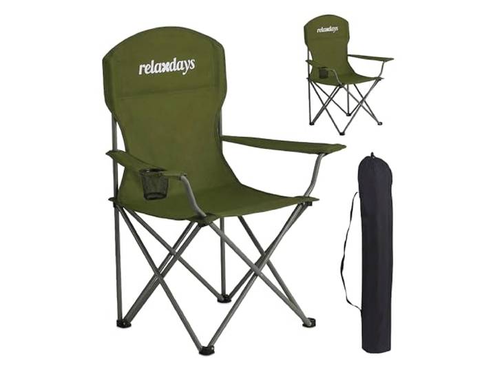 Relaxdays Chaises de Camping\, Lot de 2\, Pliables\, Sac de Transport\, Porte-gobelet\, 150 kg\, Polyester\, métal\, Vert