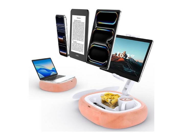 LuxusKollektion Tablet-Ständer Tablethalter Plüschkissen Snackschale 360Grad Ereader Hellrosa