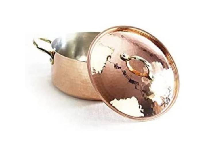 CopperGarden Kupfertopf mit Deckel + Griffen aus Messing I Gehämmerter Kupferkochtopf aus verzinntem Kupfer: Ideale Wärmeleitung & -verteilung I Robuster Kupfer Topf 100% lebensmittelecht (4 L)