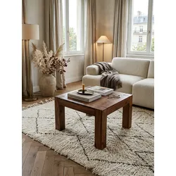 Couchtisch MUMBAI aus Massivholz im Landhaus-Stil mit natürlichem Design, Dunkelbraun 60x60x40 cm