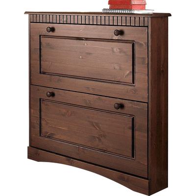 Schuhschrank OTTO HOME "Rustic, Schukommode, Schuhkipper, Dielenmöbel", braun (dunkelbraun), Für 6-8 Paar Schuhe, Schränke, Schuhschrank, aus massiver Kiefer, 2 Schuhklappen, für 6-8 Paar, Kassettenoptik