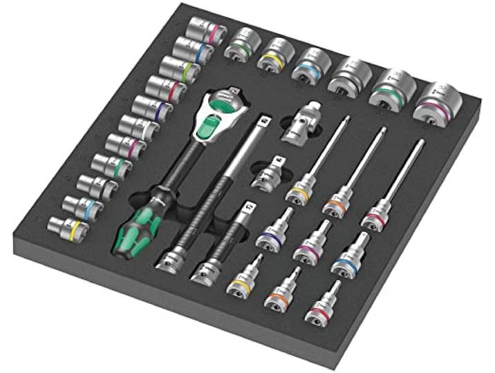 Wera 05150112001 Insert en mousse 9722\, jeu de cliquet 8000 C Zyklop 1/2\ 1\, 31 pièces\, Noir-vert
