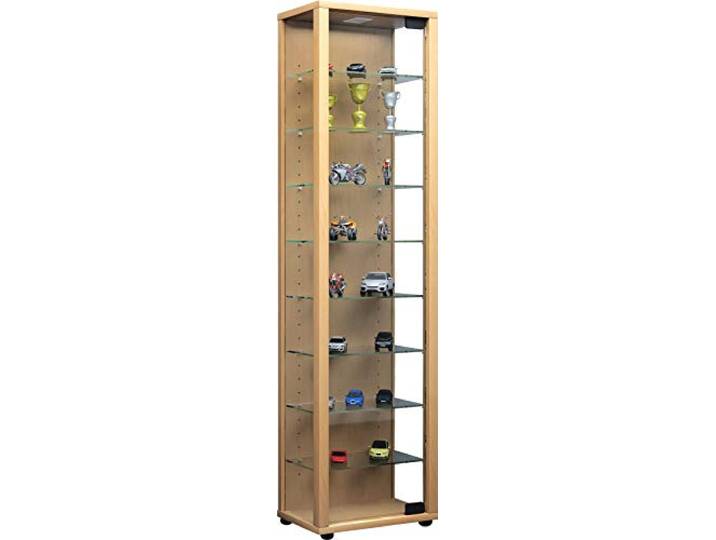 VCM Standvitrine Buche 33x18x115 cm 1 Tür 9 Fächer Glas Holzwerkstoff