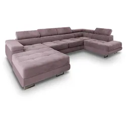 WOHNLANDSCHAFT CASONE R-S Lila Velours-Stoff mit Schlaffunktion