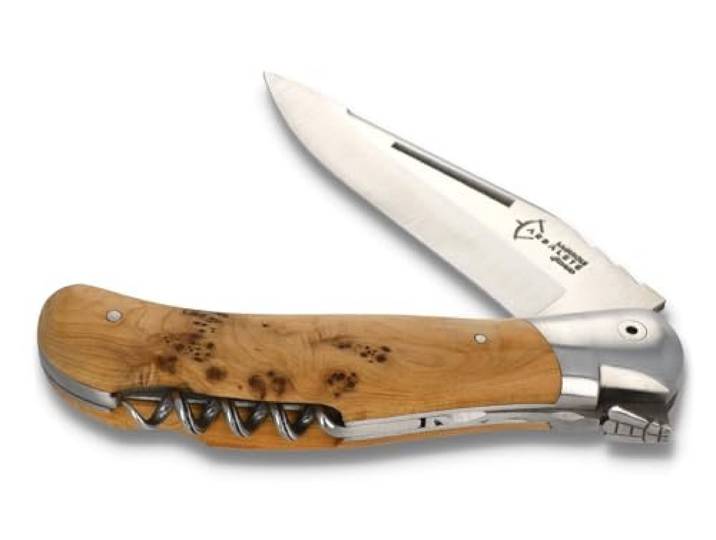 Arbalete G. David Laguiole Jagdmesser mit Korkenzieher - Griff Wacholder - Klinge 10 cm satiniert - Backen satiniert - Klappmesser Taschenmesser