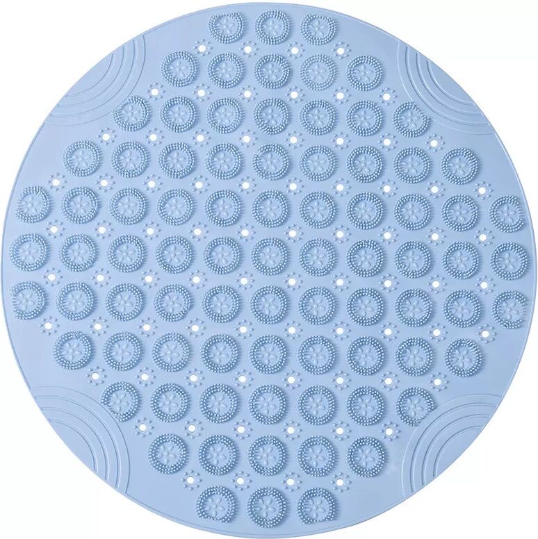 INF Rutschfeste Badematte, TPE Duschmatte mit Ablauflöchern, 30cm Rund Blau