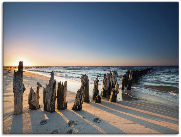 Wandbild ARTLAND Sonnenuntergang Strand Wellenbrecher , braun (farbe bild(er): braun), B:120cm H:90cm, Bilder, Wandbild, als Alubild, Leinwandbild in verschied. Grössen