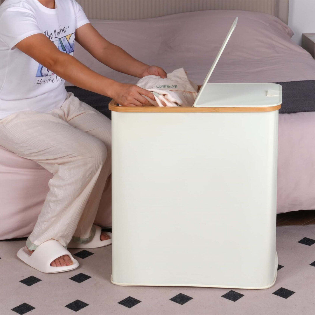 Latitude Run Bhargava Fabric Laundry Hamper Fabric/Bamboo/Beige 65 x 57 x 37