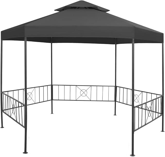 Gartenpavillon Anthrazit mit pulverbeschichtetem Stahlrahmen 323x275x265 cm wasserdichtes Polyesterdach wetterfest für Terrasse Outdoor Camping Partyzelt mit Sonnenschutz und Belüftung