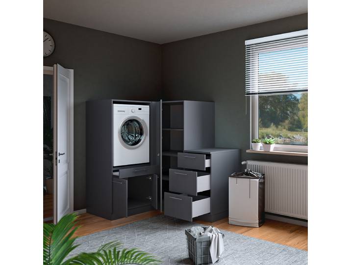 Eck-Hauswirtschaftsraum Set E 218 x 162cm Grau/Anthrazit