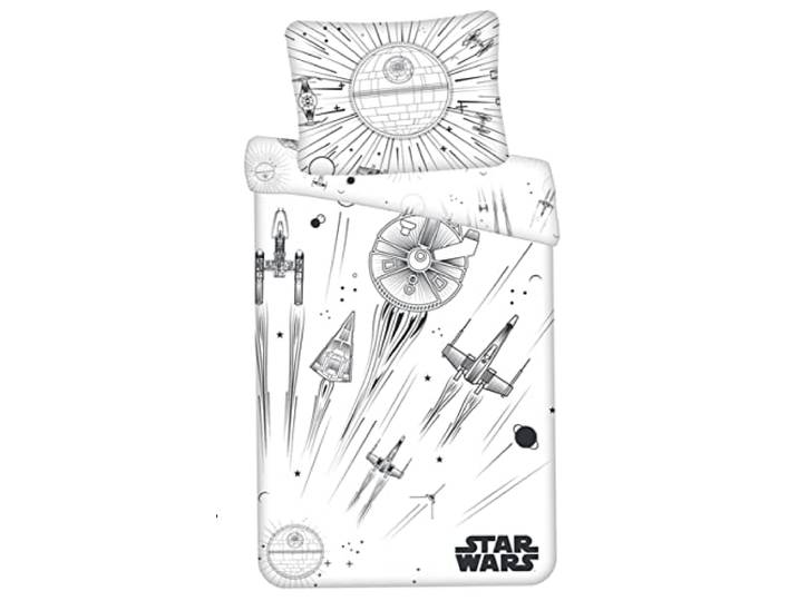 Jerry Fabrics Star Wars Todesstern Raumschiffe, leuchtet im Dunkeln, schwarz-weiß, Bettdecke 140 x 200 cm, Kissenbezug 70 x 90 cm, mit Reißverschluss, für Kinder und Erwachsene