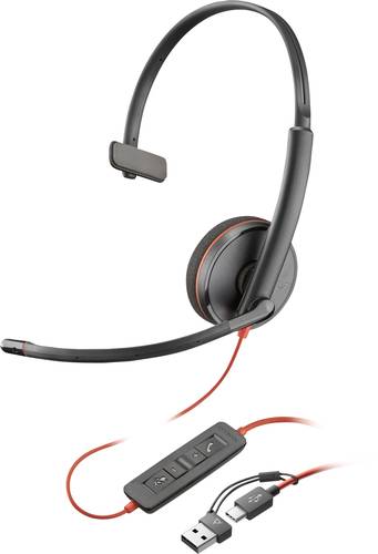 HP Poly Blackwire C3210 Over Ear Headset kabelgebunden Mono Schwarz Headset, Lautstärkeregelung, Mikrofon-Stummschaltung Computer