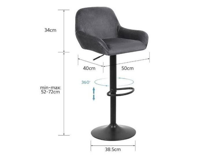 Chaise de bar - ERROLVES - Lot de 2 - Gris foncé - Velours - Style minimaliste