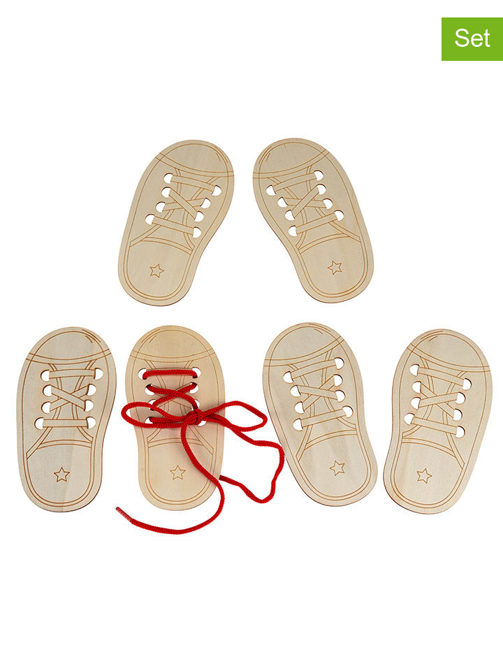 SUNNYSUE 6er-Set: Fädelschuh aus Holz - ab 3 Jahren - onesize