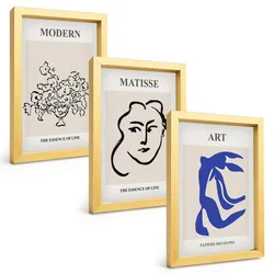 BILDER SET 3er Set - 20x30 cm Goldrahmen - Abstrakte minimalistische Poster