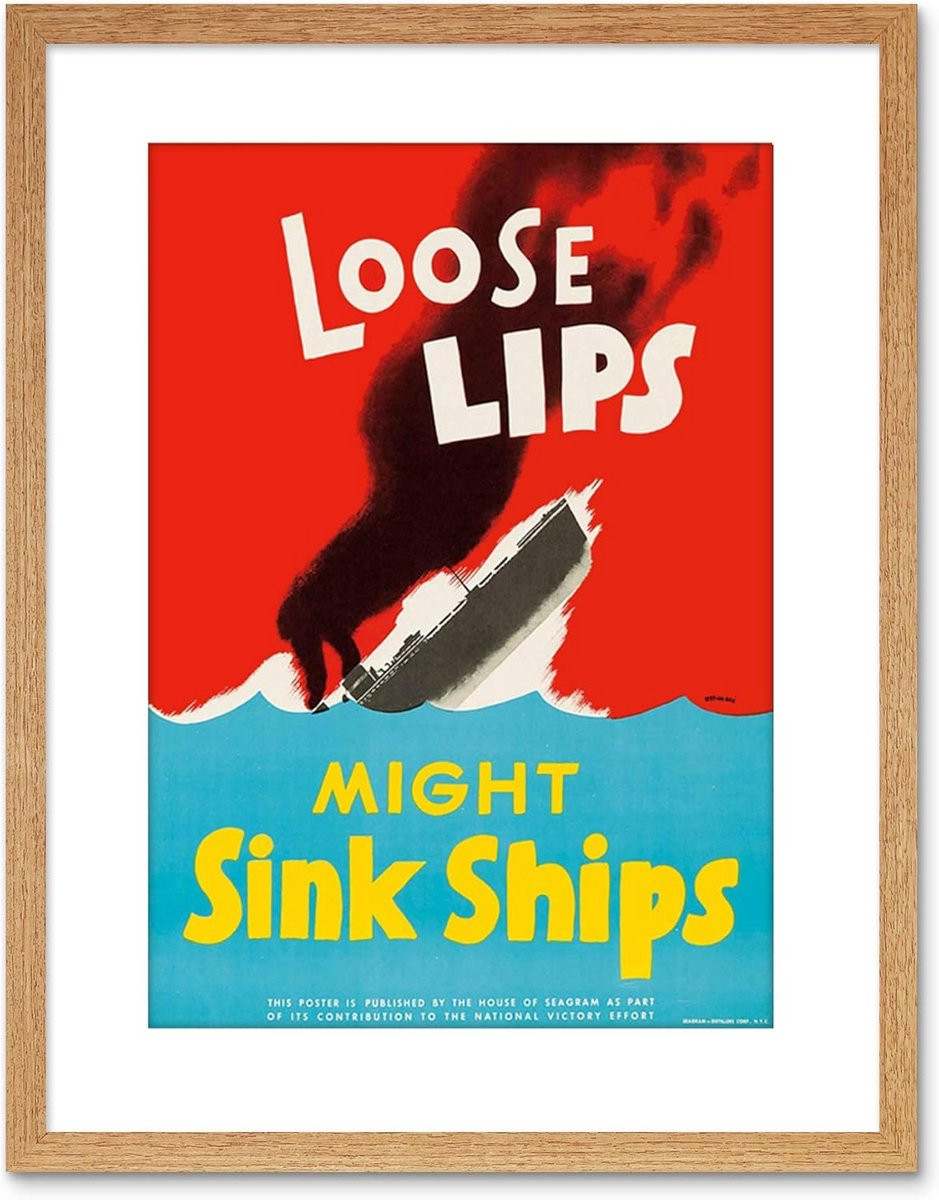 Ingelijste Wanddecoratie WOII Loose Lips Sink Ships Amerikaanse Propaganda Poster