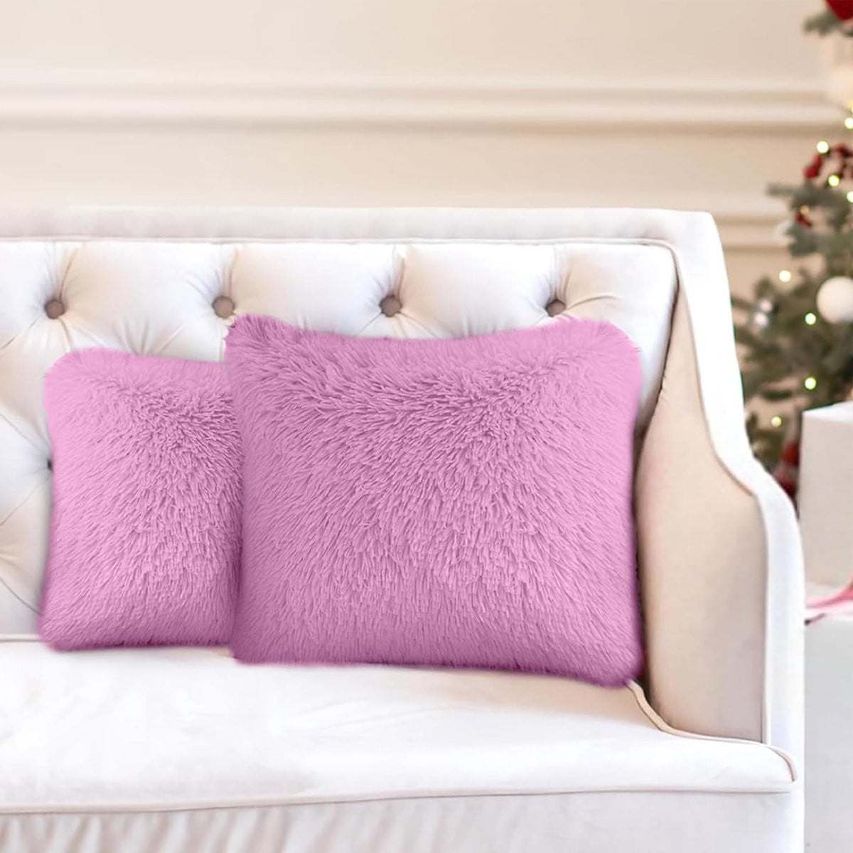 Zachte Faux Fur Kussenhoes met Onzichtbare Ritssluiting in Roze