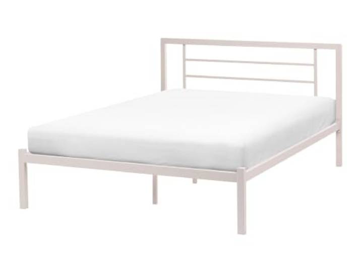 Beliani Metallbett Hellbeige mit Lattenrost 120x200 cm hohes Kopfteil Doppelbett modern Cusset