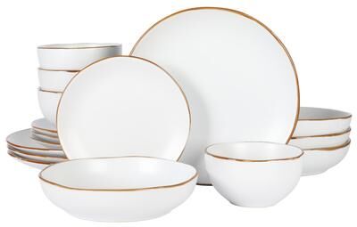 Gibson Home Hazeltine 16 Piece Plates and Bowls Dishes Stoneware Ceramic Dinnerware Set