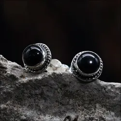 Drachensilber Schwarzer Onyx Ohrstecker Damen Ohrringe aus edlem 925 Silber - Silber;Schwarz