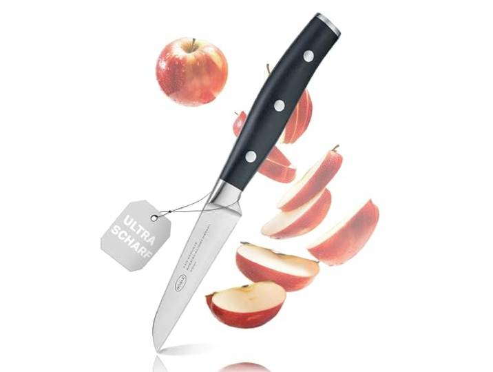 RÖSLE Gemüsemesser Tradition 9cm - Hochwertiges und scharfes Küchenmesser zum Schneiden von Obst und Gemüse, gerade Klinge aus Klingenstahl, Schneidemesser mit ergonomischer Griff und Fingerschutz