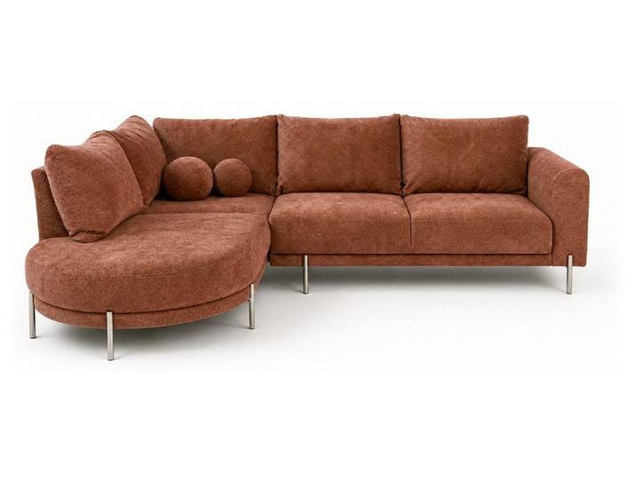 Best Mobilier Gabin - Canapé d'angle gauche 5 places en velours texturé \, Terracotta