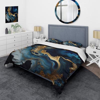 DESIGN ART "Designart ""Abstract Geode Marble Blue III"" Blue Modern - Bedding Set With Shams"