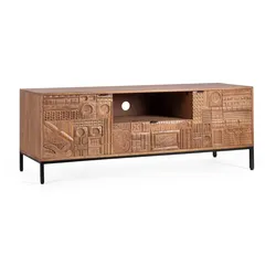 TV Board Kindia aus Mangoholz, Retro Chic Design, braun, handgefertigte Fronten, 145 cm
