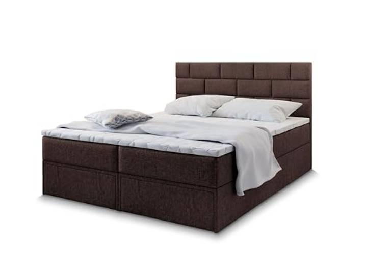 Masseno Boxspringbett ARINOS 200x200 cm Komplett-Set mit Matratze und Topper, Polsterbett mit Zwei Bettkästen -Braun, INARI 24