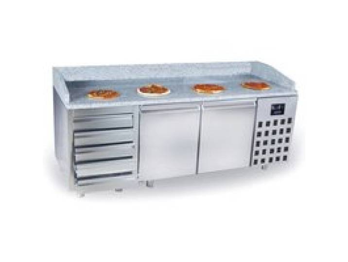 Table de préparation pour pizza réfrigérée professionnelle - 2 portes 5 tiroirs - Combisteel