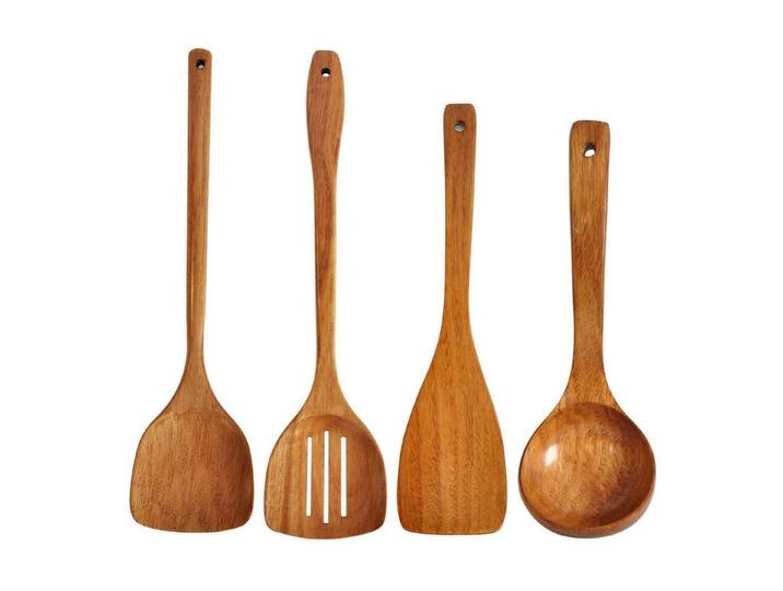 LuxusKollektion Küchenwender Holz Kochutensilien 4-teiliges Set Langer Griff