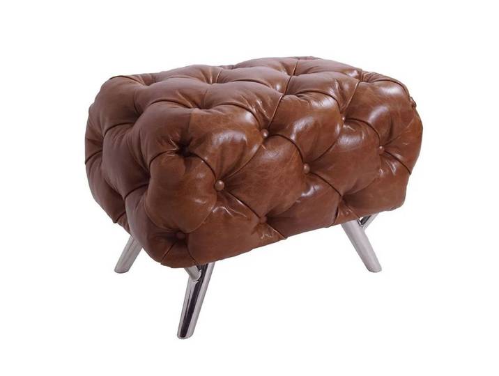 moebelfaktor Hocker, Polster im Chesterfield-Look, besonders weiches Leder, Chromfüße