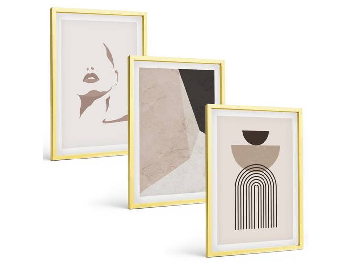 BILDER SET 3er Set - 40x60 cm Goldrahmen - Abstrakte Gesichtsformen