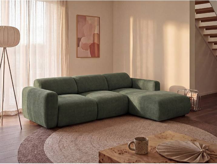 Großes modulierbares Ecksofa Ecke Rechts aus Stoff in Grün von Maison Céphy POGNI