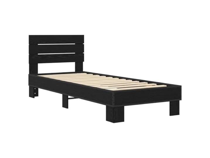 KTHLBRH Bettgestell mit Kopfteil Eiche Schwarz 80 x 200 cm Technisches Holz, feste Latten, Unterstützung 140 kg, Montage erforderlich